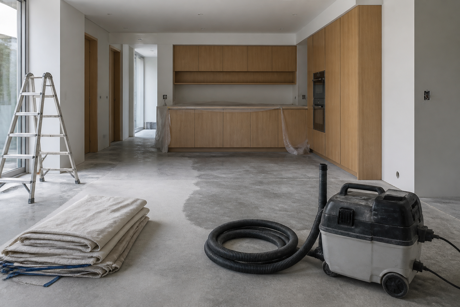 Nästan färdigstädad renoveringsmiljö