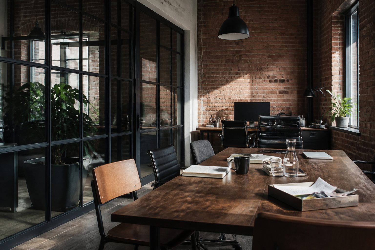 Nystädat kontor i industrimiljö
